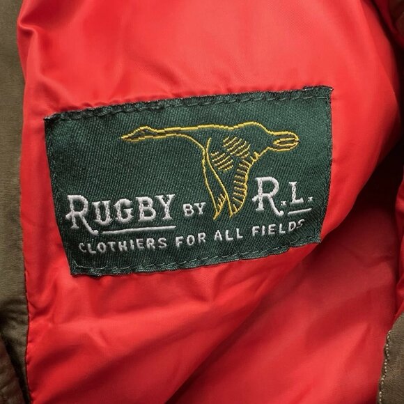 Ralph Lauren Rugby Down Vest Calf Suede Patch Army Green Men’s Size S Small - Picture 12 of 16